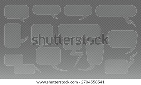 UI UX balloon comics transparent glass dialogue frames vector collection set