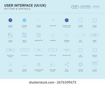 UI UX Buttons Controls Line Icons Pack Flat Duotone Style