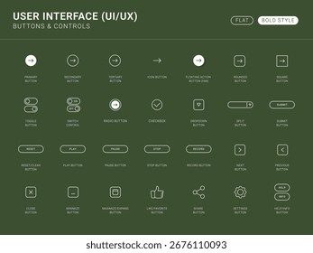 UI UX Buttons Controls Line Icons Pack Flat Bold Style