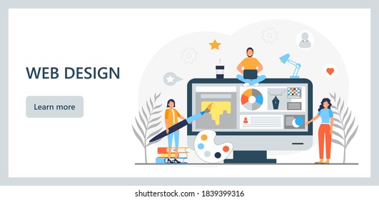 UI, UX concept vector. Web designers are creating design of landing page. User interface and user experience  for construction of responsible website template.