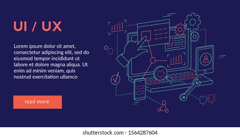 UI / Ux Concept  For Website Web Page, Presentation, Banner   . Vector Illustration, Futuristic Design, Isometric 3d, 