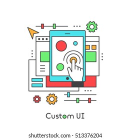 UI UX Custom Design Developing User experience, User Interface Settings, Modern Vector Icon Style Illustration