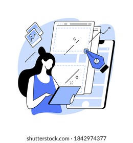 UI und UX Design abstrakte Konzept Vektorgrafik. Mobile App UI Design, Website UX, Benutzeroberfläche, Interaktion Erfahrung, Web-Entwicklung, Menüleiste, Studioportfolien-Seite abstrakte Metapher.