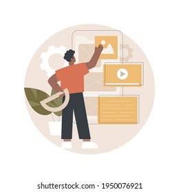 Ilustración vectorial de concepto abstracto de diseño de interfaz de usuario y UX. Diseño de interfaz de usuario de aplicaciones móviles, UX de sitio web, interfaz de usuario, experiencia de interacción, desarrollo web, barra de menús, metáfora abstracta de portafolio de estudio.