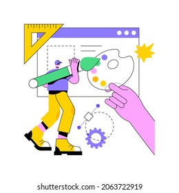 UI and UX design abstract concept vector illustration. Mobile app UI design, website UX, user interface, interaction experience, web development, menu bar, studio portfolio page abstract metaphor.