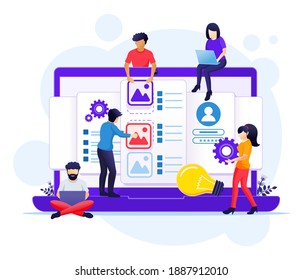 UI UX design concept, people creating an application design, content and text place illustration