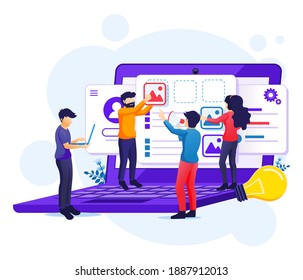 UI UX design concept, people creating an application design, content and text place illustration