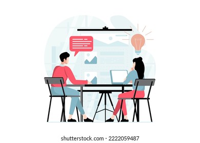 UI and UX design concept with people scene in flat style. Man and woman work as designers, brainstorming and create interfaces for applications. Vector illustration with character situation for web