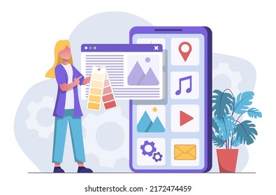 Ui ux design. A designer creates a design for a mobile app