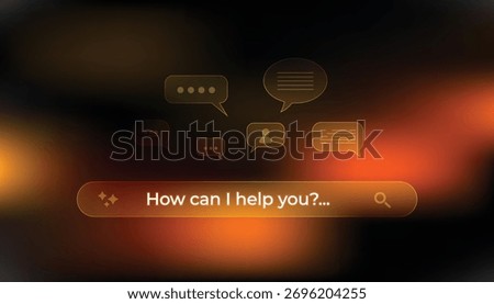 UI UX Design Glassmorphism Virtual Assistant Bar for Customer Service, with digital and technological icons. Futuristic Intelligent Search Automation, Business Support, Futuristic AI. Orange color