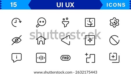 UI UX Design Icons Focused on Interface, Navigation, Prototyping, and User Flow Presented in a Minimal, Modern, and High-Quality Vector Format