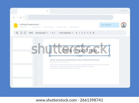UI UX design illustration of a presentation editor application in a web browser office slides representing digital workspace and productivity user interface