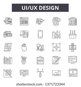 Ui ux design line icons, signs set, vector. Ui ux design outline concept, illustration: business,deweb,interface,technology,template,symbol