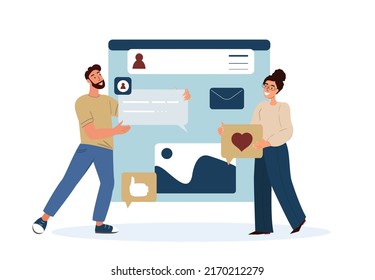UI UX design of mobile messenger app.Web Designers creating digital chat application interface layout for sending, receiving messages online. Flat vector illustration isolated on white background