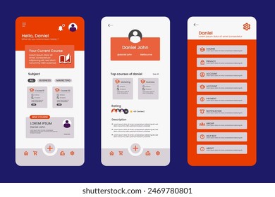 UI UX design templates clean and flat with orange color for School or education