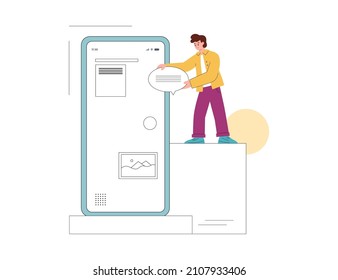 UI and UX designer develops app framework, flat vector illustration isolated on white background. Concept of web and user interface design for mobile application.