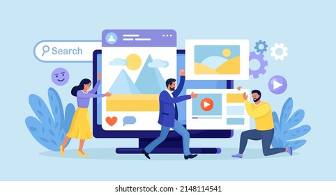 UI and UX designers creating functional user interface for websites and mobile apps. Seo Optimization. Web design. Programmer creates structure of information blocks of mobile or web application