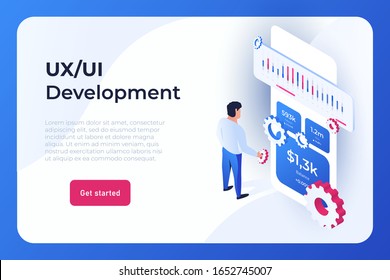 Concepto de página de inicio de desarrollo de UI UX. Diseñador de UI o programador crear una estructura de bloques de información en la aplicación