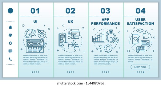 UI, UX development onboarding mobile web pages vector template. Responsive smartphone website interface idea with linear illustrations. Webpage walkthrough step screens. Color concept