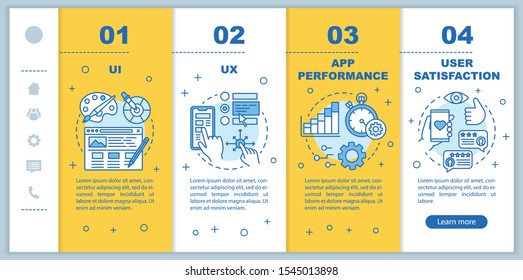 UI, UX development onboarding mobile web pages vector template. Responsive smartphone website interface idea with linear illustrations. Webpage walkthrough step screens. Color concept