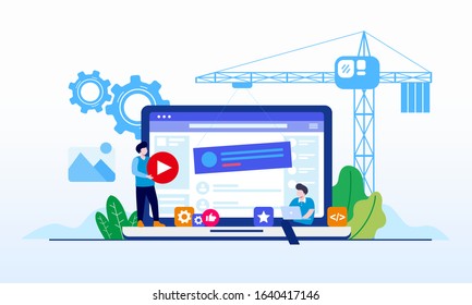 UI & UX development startup technology, programming website, mobile phone, interface developer landing page website illustration flat vector template 