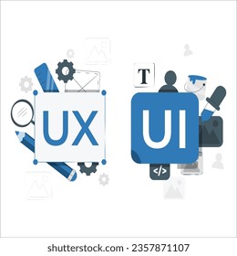 UI UX differences. Designer, creator of an individual design of user interface scenes for a mobile UI,UX application. Blue neon design of mobile applications. layout and connections. 2455