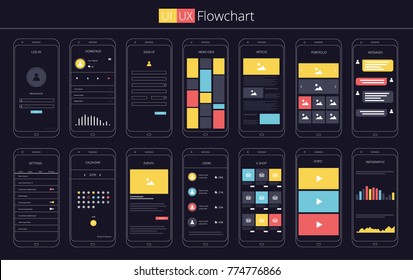 UI UX Flowchart Template Vector Illustration Infographics Elements 