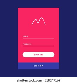UI, UX and GUI template layout for Mobile Apps. Welcome screen. Pink and blue color ux app. User interface. Login and password form.