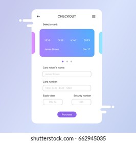 UI, UX And GUI Template Layout For Mobile Apps. Mobile Bank Card Payment For E-commerce. User Interface. Online Mobile Payment Concept. E-Commerce Online Shopping Web Site Checkout Page Mockup 