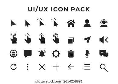 UI UX Icon Pack. Modern Web and App Interface Elements. Minimal Black Vector Symbols