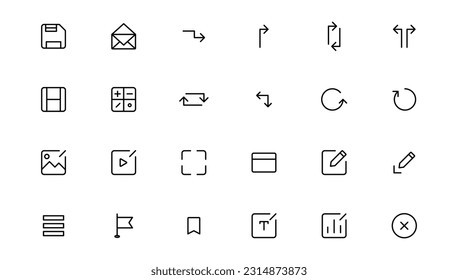 Conjunto de iconos Ui UX, conjunto de iconos de interfaz de usuario Web y móvil colección.icono Esquema.
