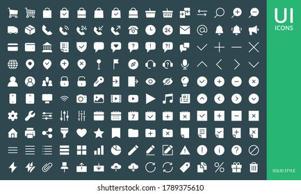 UI UX Icon Set. Set Of Website User Interface Solid And Glyph Icons