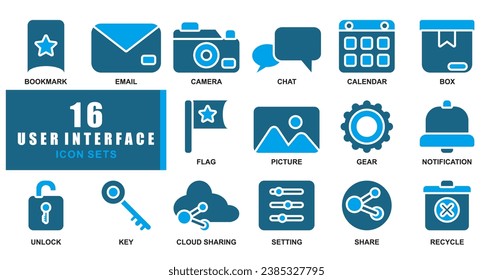 UI UX icon set. Set of website user interface solid and glyph icons Blue and Black Editable Vector Icon