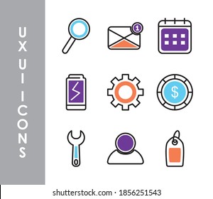 ui ux icons set over white background, half line half color style, vector illustration