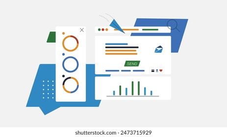 UI UX Infographic dashboard UI design with graphs charts and diagrams Web interface template.