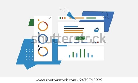 UI UX Infographic dashboard UI design with graphs charts and diagrams Web interface template.