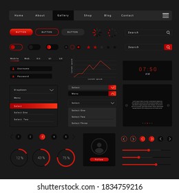 UI UX kit design for mobile app and websites vector template.Dashboard UI and UX Kit design with dark mode style.