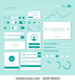 UI UX kit design for mobile app and websites vector template. Dashboard UI and UX Kit design with green mode.