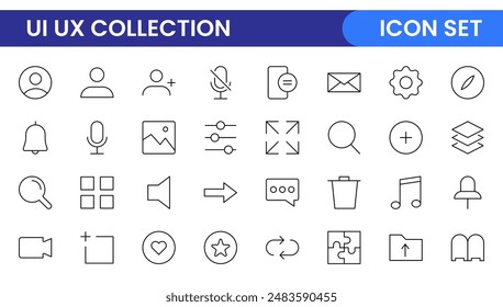 UI UX-Linien-Symbol gesetzt. Vektorgrafik lineare UI UX-Symbole für Webdesign und Anwendung. UI und UX große fette Linie Symbole Kit. Icon-Set für lineare Vektorgrafik der Benutzeroberfläche und UX für Benutzeroberflächen-Designs.
