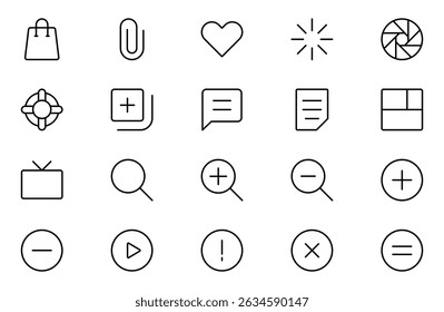 Ui ux line icon set, user interface iconset collection. Basic User Interface Essential Set. 200 Line Outline Icons. For App, Web, Print. Outline icon set
