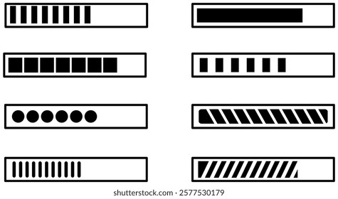 UI UX loading process vector set.
loading bar icon set.
load sign vector set.