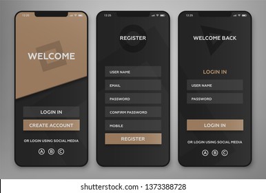 UI, UX Mobile application interface design. Authorization and registration pages.
