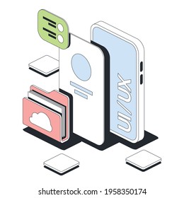 UI UX mobile screen abstract. Vector 3d line isometric, color web icons, new flat style. Creative design idea for infographics.