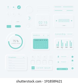 UI UX Neumorphism Element Interface Design Vector Design Set On Light Background. UI Components Buttons, Bars, Sliders In Elegant Neumorphic Style For Mobile, Web, App, Website Development Interfaces.