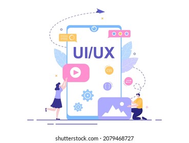 UI  UX Programmer Flat Design Vector Illustration for Business Information and Team Sharing Ideas with Designer, Coding, Interface or Software App Development 