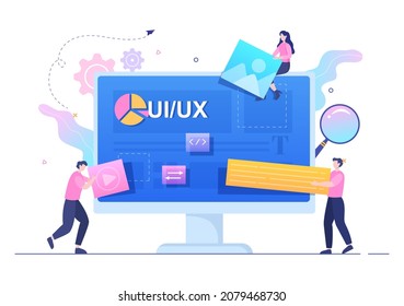 UI  UX Programmer Flat Design Vector Illustration for Business Information and Team Sharing Ideas with Designer, Coding, Interface or Software App Development 