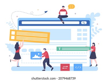 UI  UX Programmer Flat Design Vector Illustration for Business Information and Team Sharing Ideas with Designer, Coding, Interface or Software App Development 