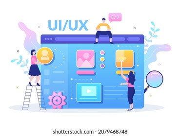 UI  UX Programmer Flat Design Vector Illustration for Business Information and Team Sharing Ideas with Designer, Coding, Interface or Software App Development 