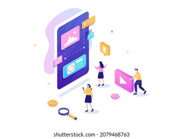 UI  UX Programmer Flat Design Vector Illustration for Business Information and Team Sharing Ideas with Designer, Coding, Interface or Software App Development 