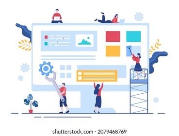 UI  UX Programmer Flat Design Vector Illustration for Business Information and Team Sharing Ideas with Designer, Coding, Interface or Software App Development 